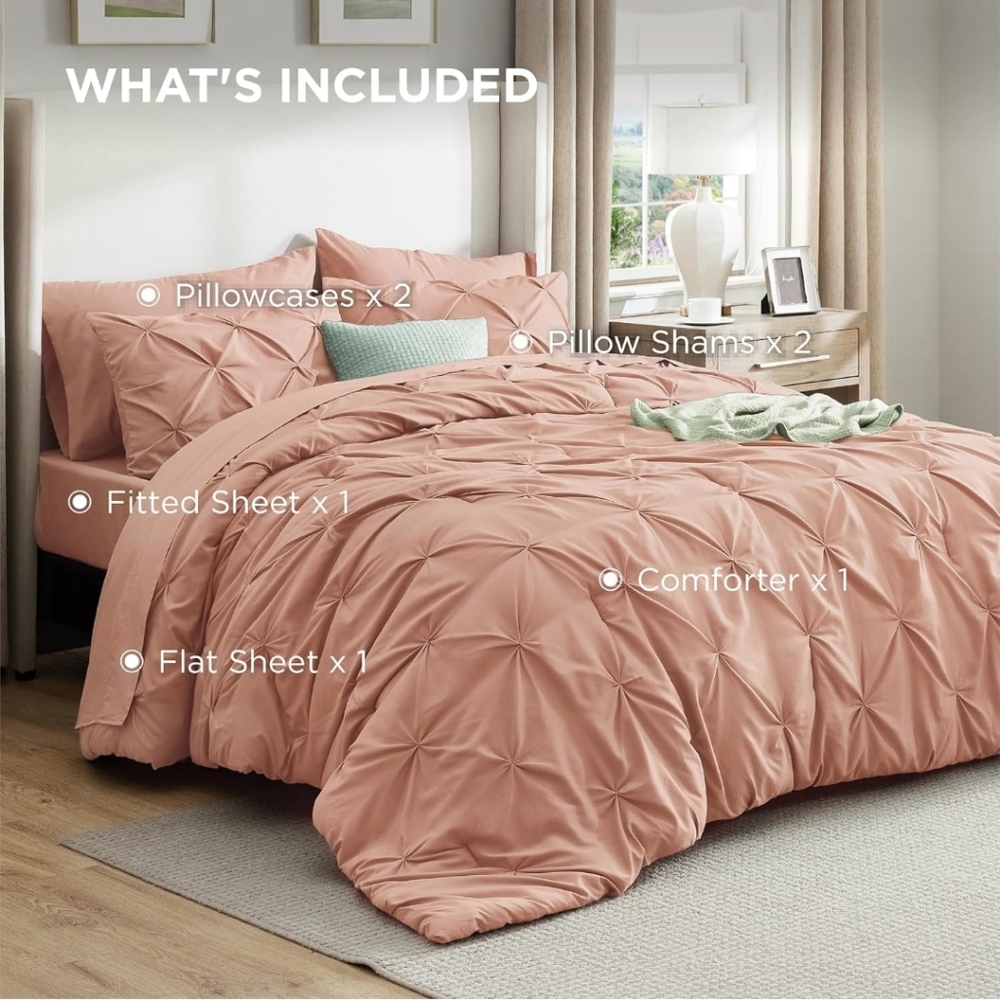 Bedsure King Size Comforter Set Dusty Pink - Bed in a Bag Bedding Set 7 Pieces - Picture 8 of 13